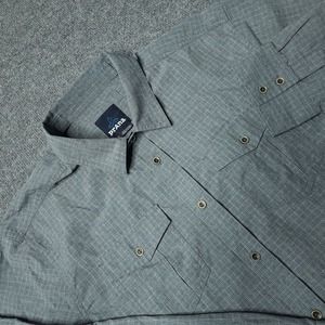 Prana Shirt Mens Large Gray Plaid ASCENSION Long Sleeve Hiking Shirt Roll Up UPF